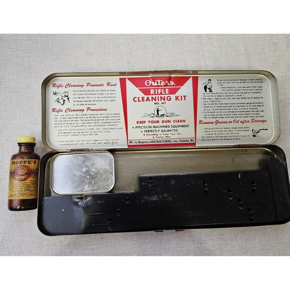 Outers Gunslick Rifle Kit No 477 Vintage Red Metal Tin Hoppes‎ No 9 Solvent USA